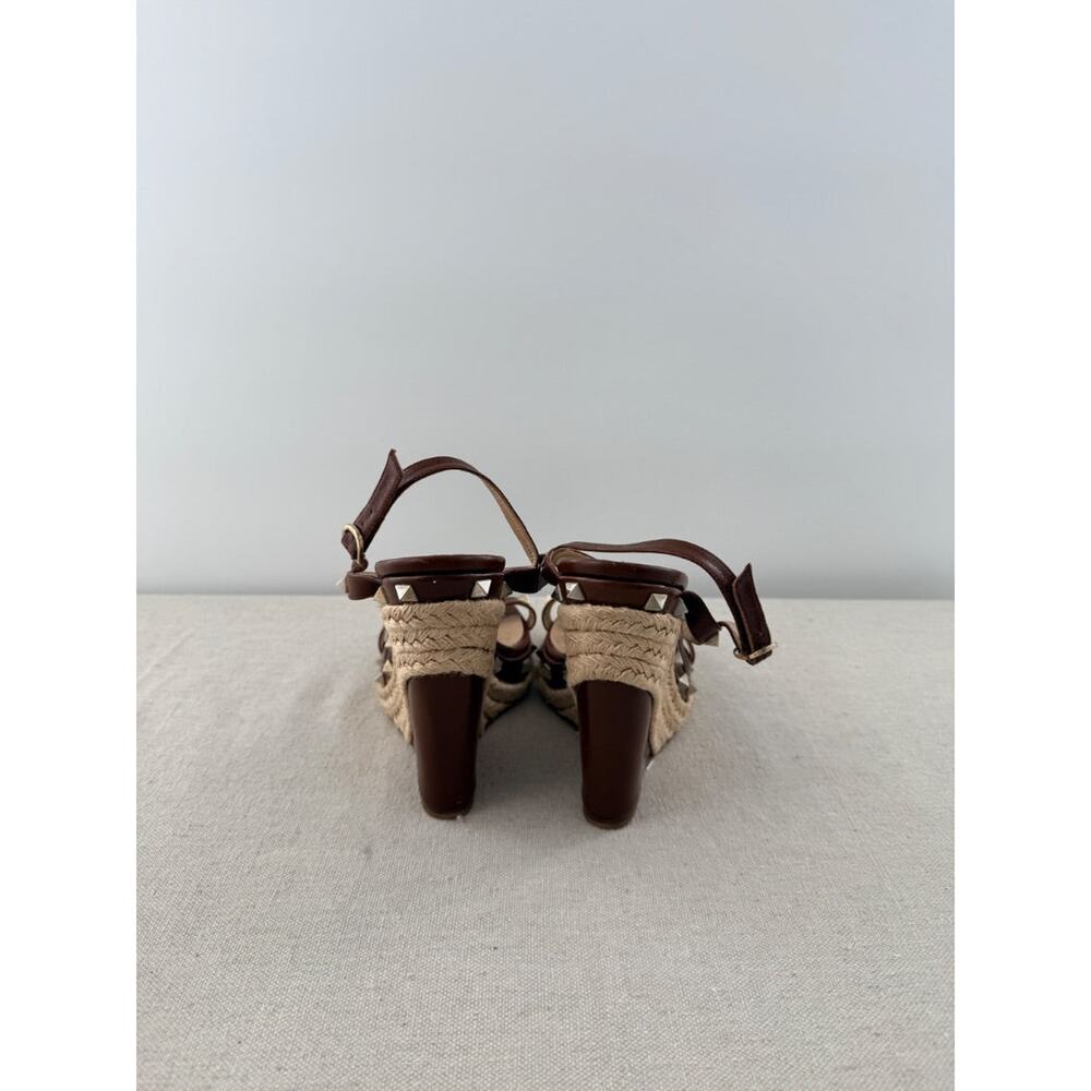 Valentino Garavani Leather Rockstud Espadrille Wedge Sandals Brown Women's 39.5 - Picture 5 of 7